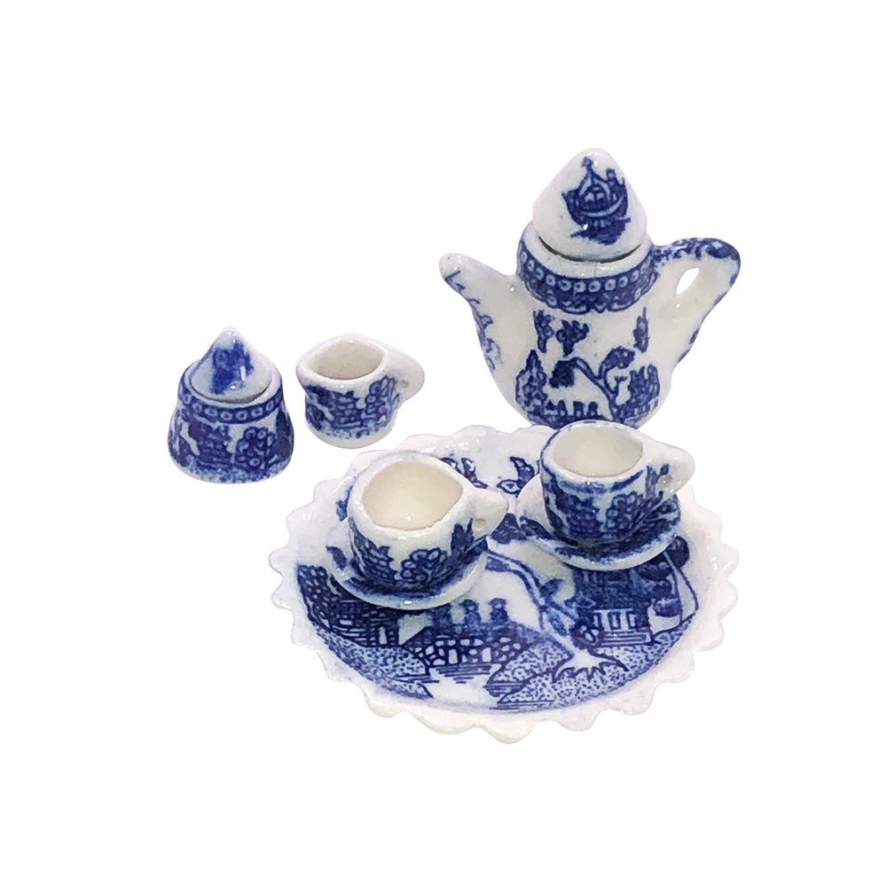 Blue Willow Ware Miniature 10 Piece Collectors Tea Set, 1.5D Tray