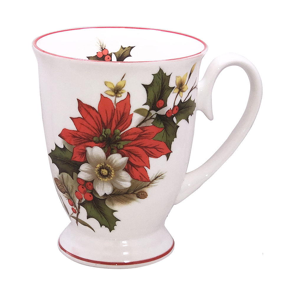 Poinsettia Footed Mug, Red