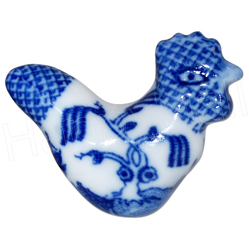 Blue Willow Ware - Rooster and Hen Shaped 1.5D Door Knob - Set of 2, photo-2