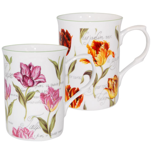 Rose of England Bone China Mugs - Set of 2, Tulips