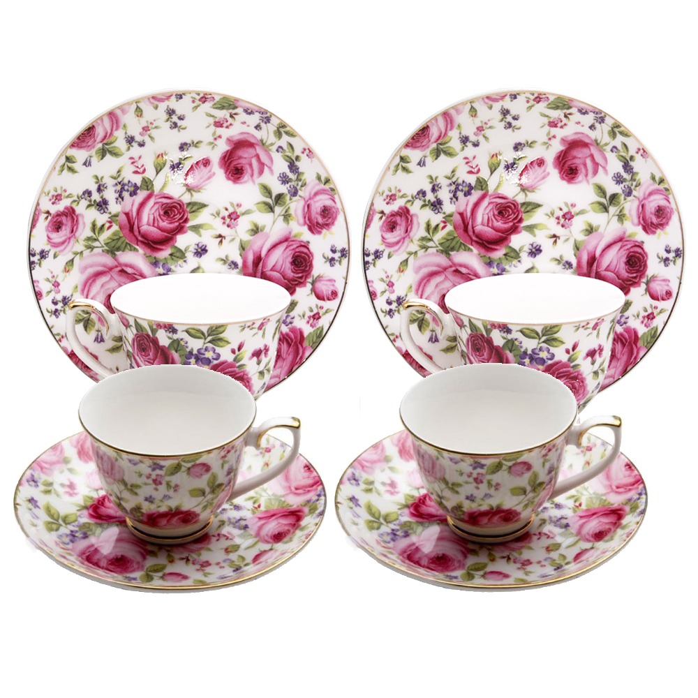 Cup & Saucer Sets for Girls - Rose Chintz, Set of 4