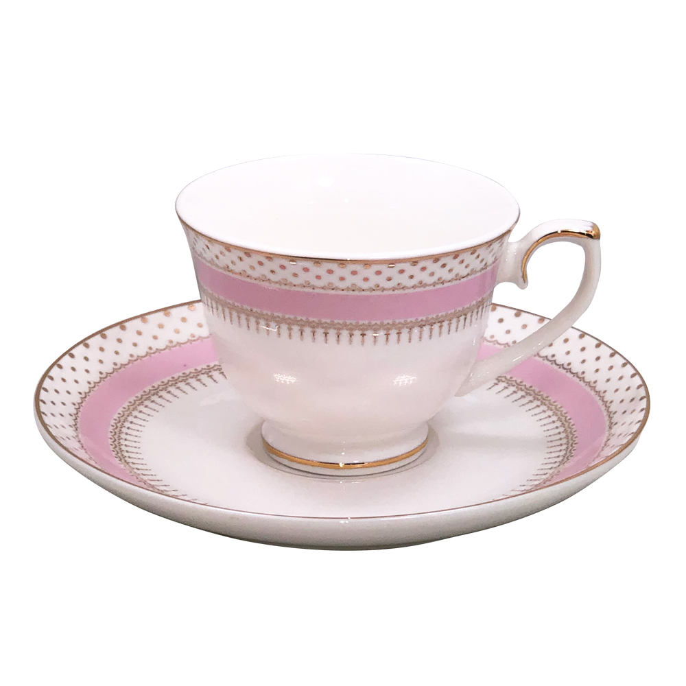 Small 3-Ounce Cup & Saucer Sets - Pink/Gold, Set of 4, photo-2