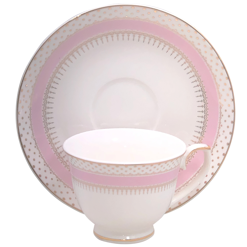 Small 3-Ounce Cup & Saucer Sets - Pink/Gold, Set of 4, photo-3