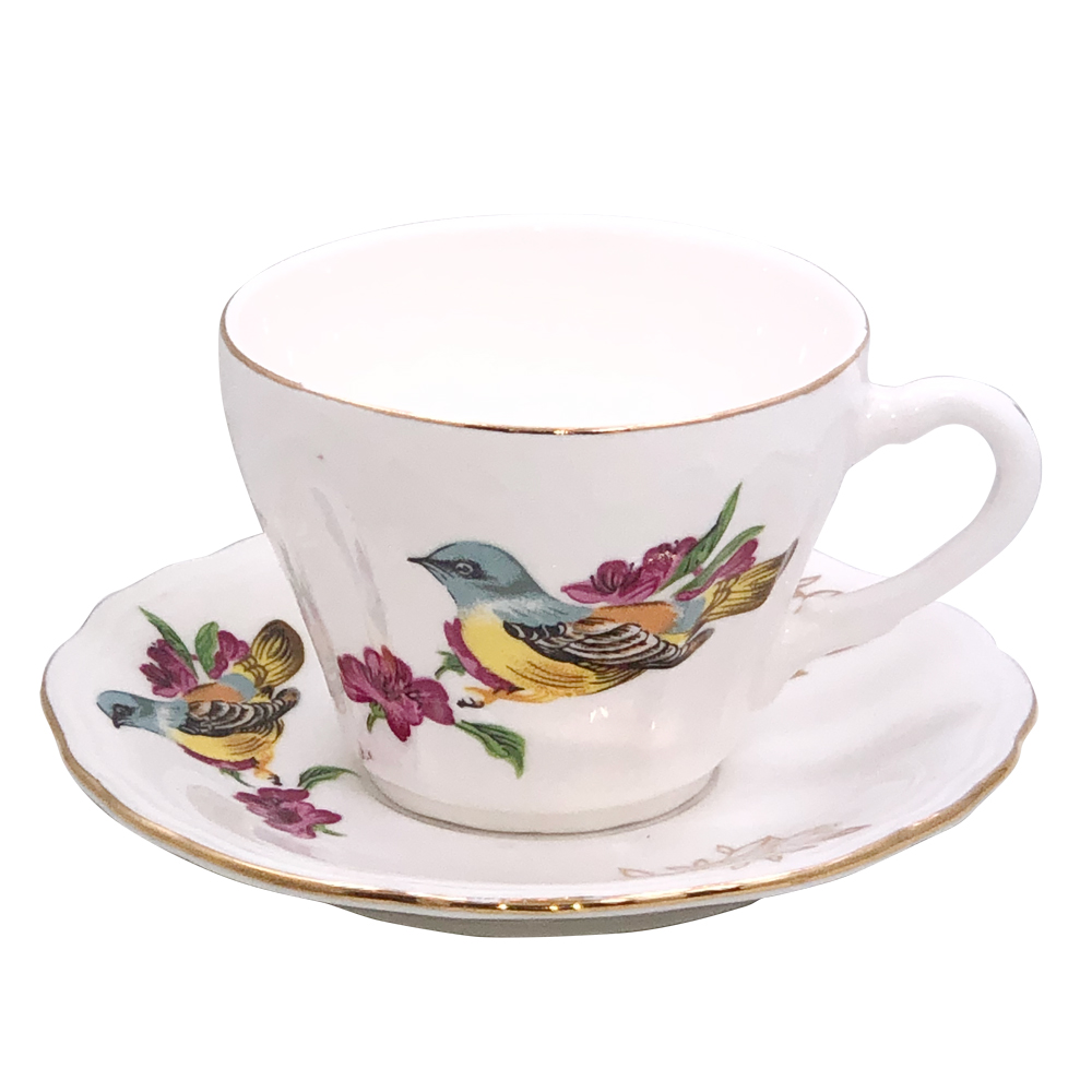 Small 3-Ounce Cup & Saucer Sets - Spring Bird, Set of 4, photo-1