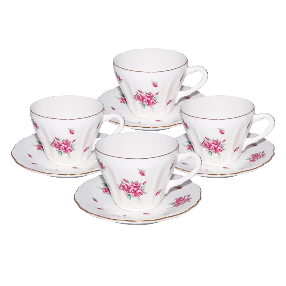 Small 3-Ounce Cup & Saucer Sets - Pink Rose, Set of 4