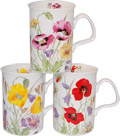 English Meadow Poppy Field Mugs, Set of Three