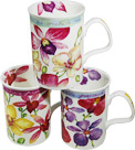 Orchid Flowers - Assorted Set of 3 Fine Bone China Mugs