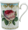 Vintage Rose China Mug with Blue Border