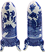 Rocket Shaped Blue Willow Salt and Pepper Shakers, 3.5H