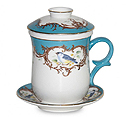 Bluebird Tea Mug with Cover, Strainer and Saucer Gift Set