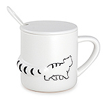 Lidded Mug with Spoon, Cats in Walking