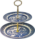 Churchill, Blue Willow Ware 8; & 10; Two-Tier Cake Stand