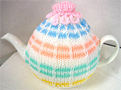 Knitted Tea Cozy, Striped Multi-color, Medium 4-5 Cup
