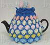 Knitted Tea Cozy, Multi-color on Blue Tone, Small 2-4 Cup