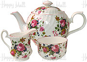 Hudson & Middleton, Chippendale Chintz Teapot w/ Cream & Sugar Set
