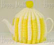 Knitted Tea Cozy, Yellow and White, Medium 4-5 Cup