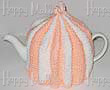 Knitted Tea Cozy, Peach and White Straip, Large 6-8 Cup