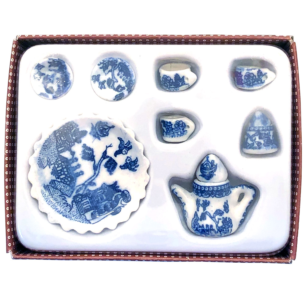Blue Willow Ware Miniature 10 Piece Collectors Tea Set, 1.5D Tray