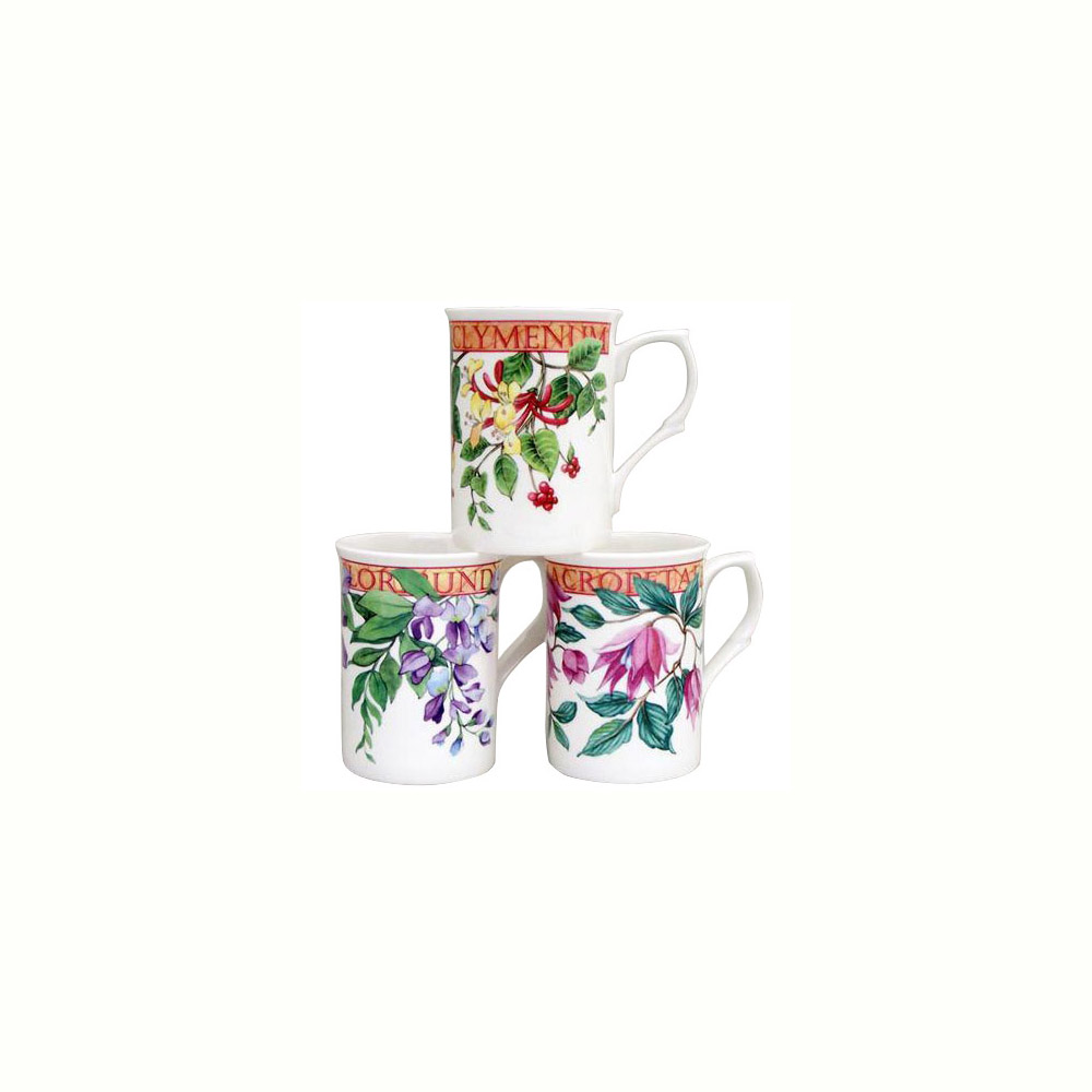 Trailing Blossoms - Set of 3 Bone China Mugs