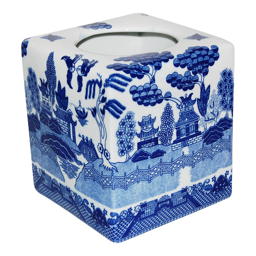 Blue Willow Ware Cube Shaped Tissue Box Cover