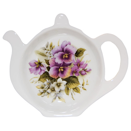 Bone China Tea Bag Tidy, Pansy