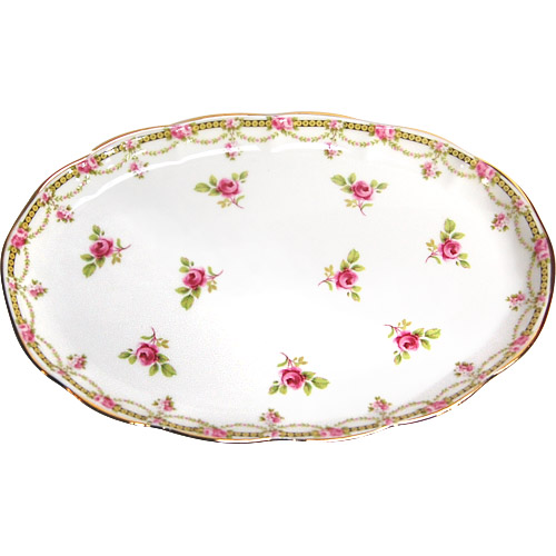 Dot Rose Bone China Serving Tray with Gold Trim