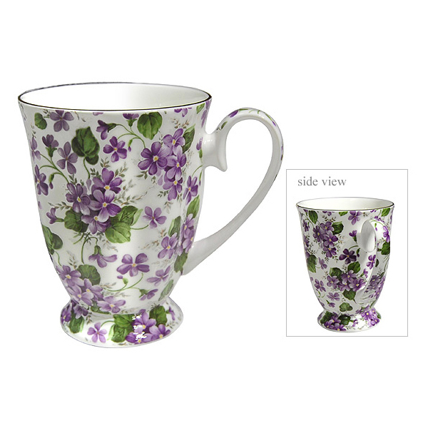 Violet Swirl Footed Bone China Mug