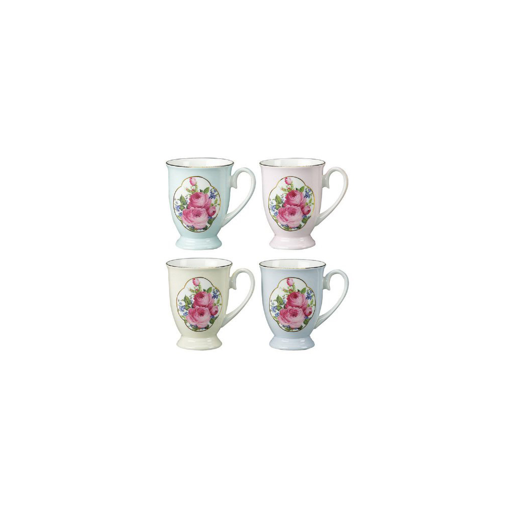 Royal Rose Emblem, Set of 4 Bone China Mugs