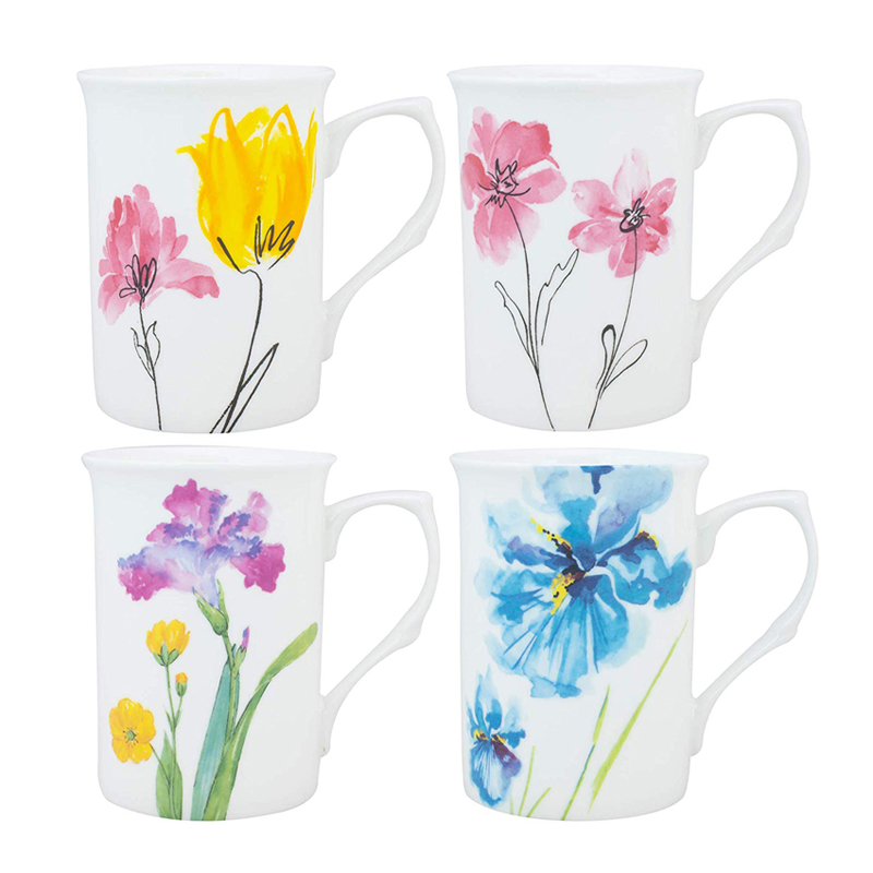 Assorted Watercolor Floral Set of 4 Mugs