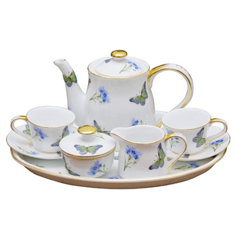 Little Girls Tea Set - Blue Butterfly 10 Piece Tea Set