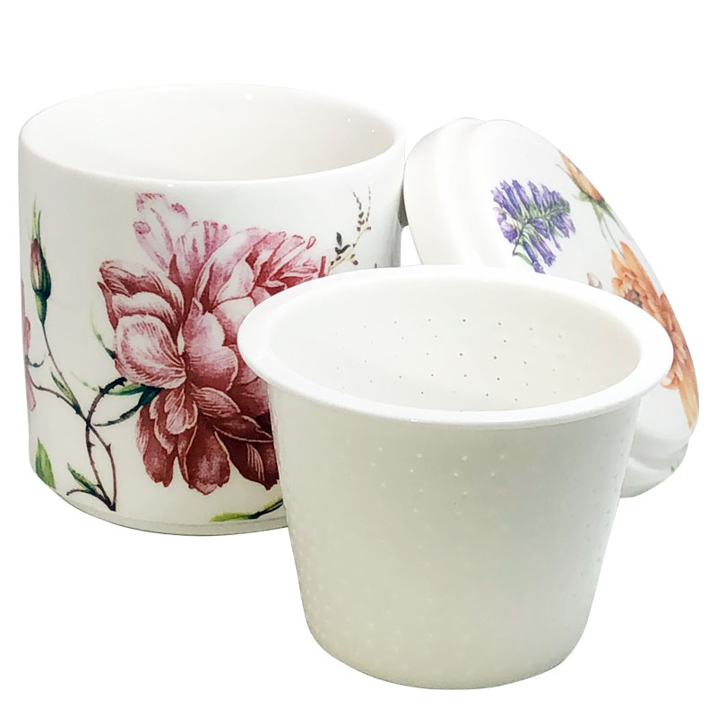 Lidded Tea Mug with Strainer, Dahlia