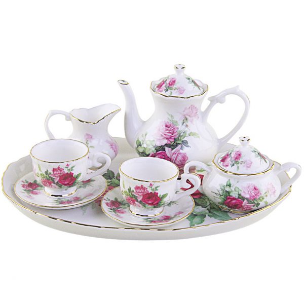 Rose Garden 10 Piece Tea Set for Kids, Porcelain