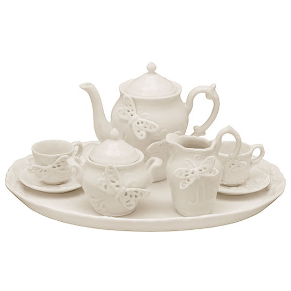 White Butterflies Porcelain Kids Tea Set