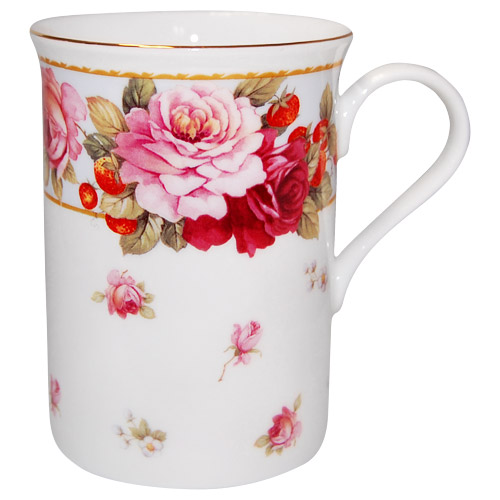 Peony & Strawberry Gracie Bone China Mug - Blue