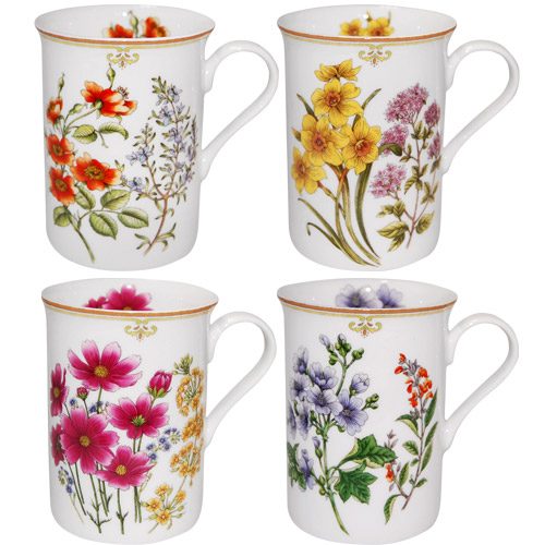 Botanical Floral Bone China Mugs - Set of 4