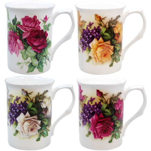 Classic English Rose Mug - Set of 4