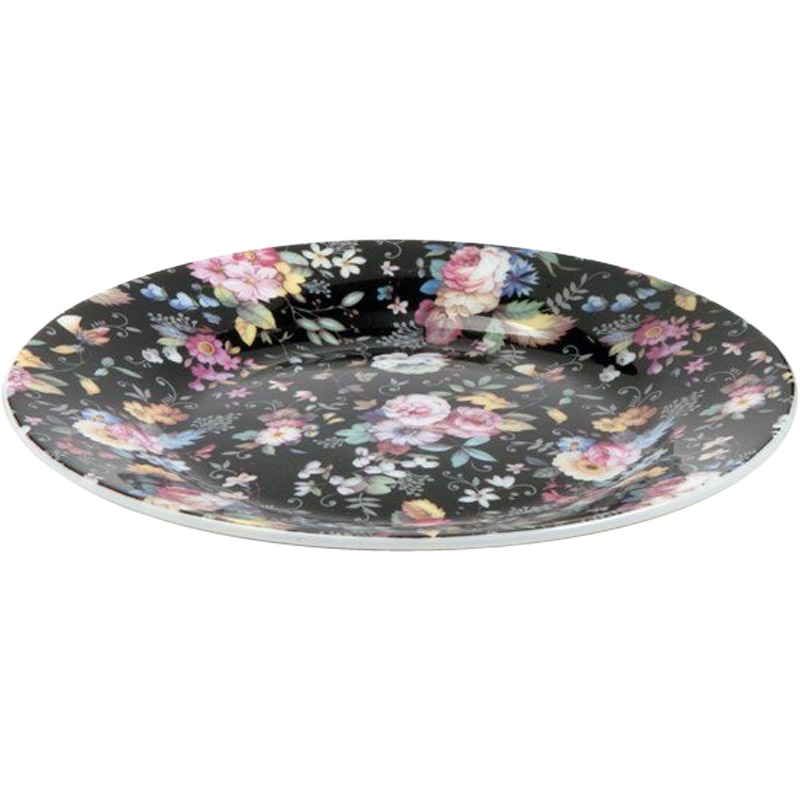 Old Garden Variety Chintz, Set of 4 Tea Plates, Black Color