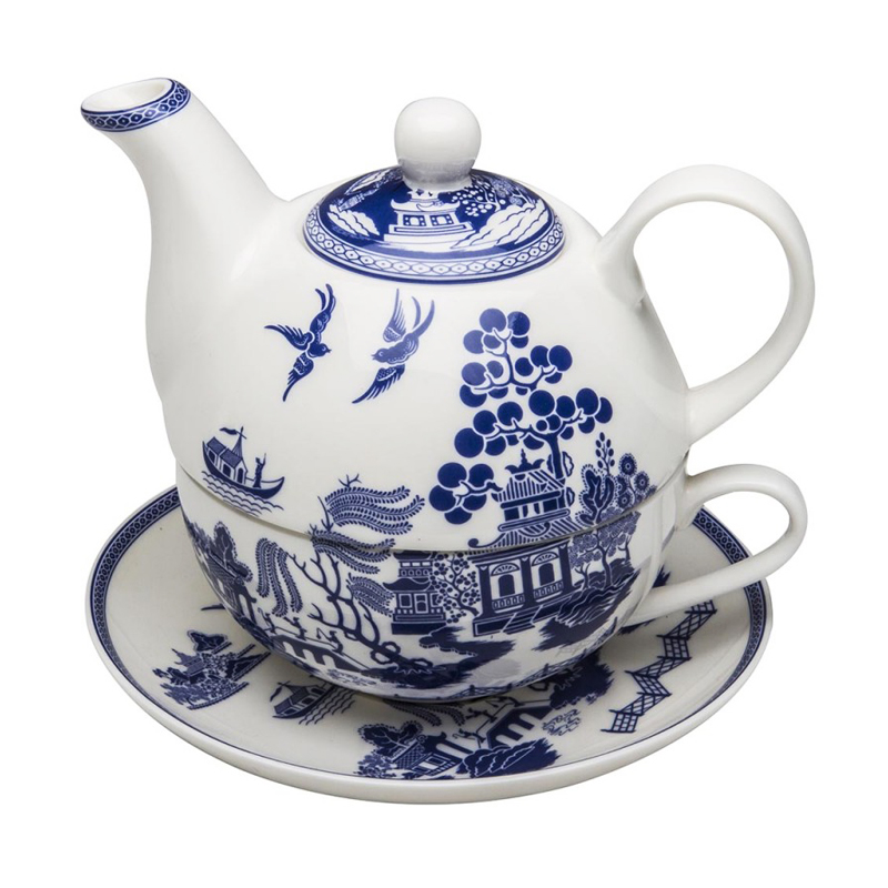Blue Willow Tea-for-One Set – 4 Piece Porcelain