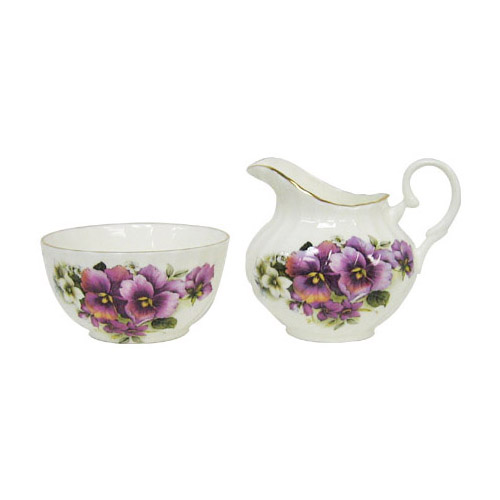 Staffordshire Pansy Flowers Cream & Sugar Set