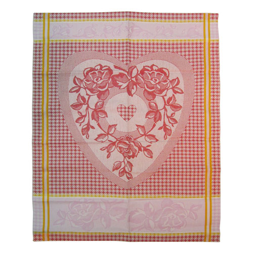 French Jacquard Kitchen/Tea Towel - Red Hearts
