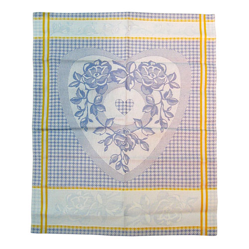 French Jacquard Kitchen/Tea Towel - Blue Hearts
