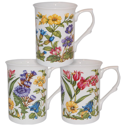Alpine Floral Bone China Mugs - Set of 3