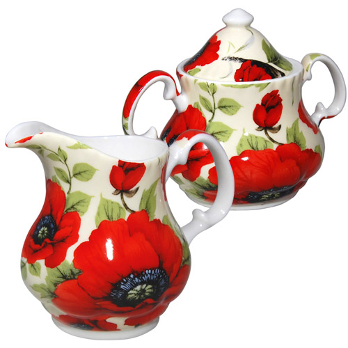 Red Poppy Cream and Sugar Set