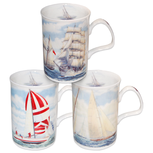 Sailboats Fine Bone China Mugs - Set of 3