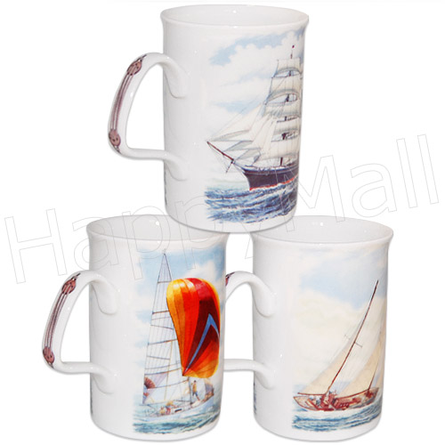 Sailboats Fine Bone China Mugs - Set of 3