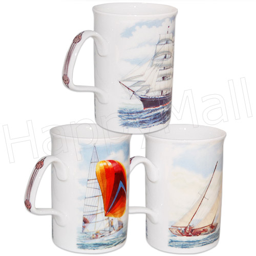 Sailboats Fine Bone China Mugs - Set of 3, photo-2