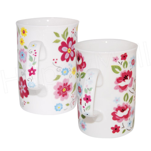 English Bouquet Bone China Mugs - Set of 2