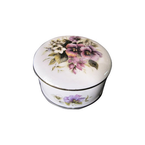 Bone China Trinket Box, 3-1/2D Pansy
