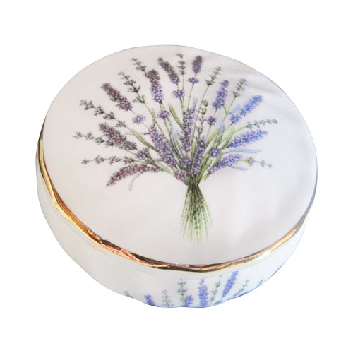 Bone China Trinket Box, 2-1/2D Lavender Bouquet