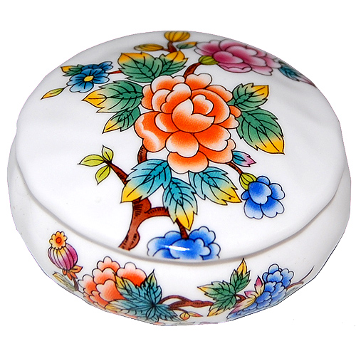 Bone China Trinket Box, 2-1/2D, Oriental Garden